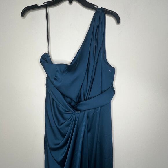 Dessy Collection Atlantic Blue One Shoulder Twist Gown Size 12 - Picture 6 of 7